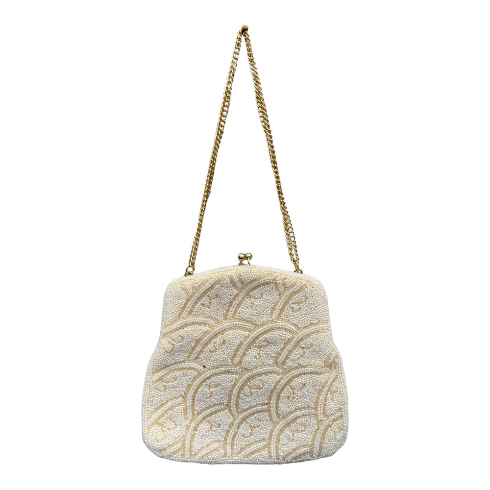 60s hand beaded ⚪️ white pearly clutch